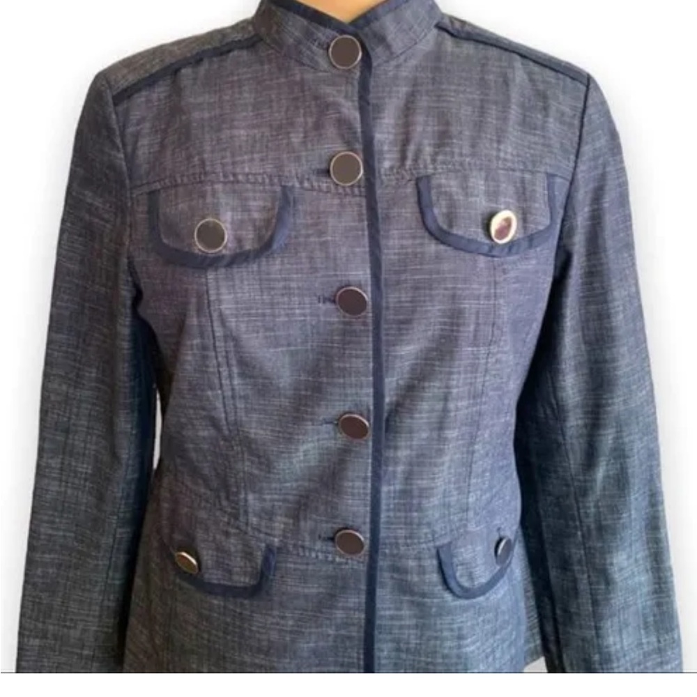 Doncaster Navy Denim Structured Button-Front Jacket